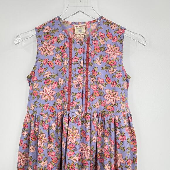 VTG Cornelloki dress girls 10 sleeveless button floral pleated lace boho prairie - Picture 2 of 7